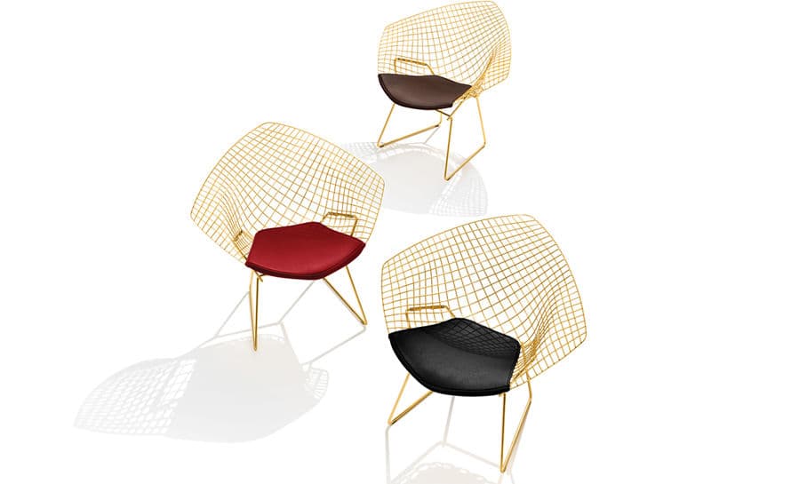 bertoia gold plated small diamond chair with seat cushion