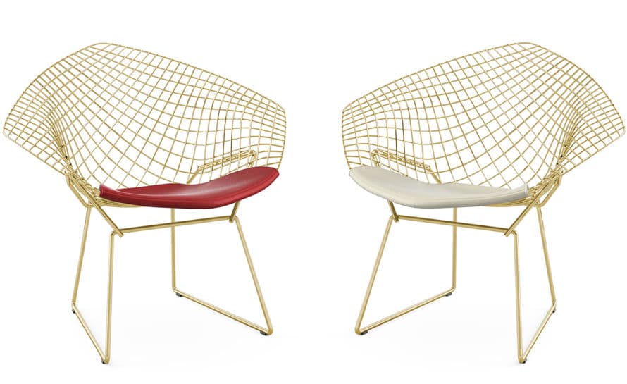 bertoia gold plated small diamond chair with seat cushion