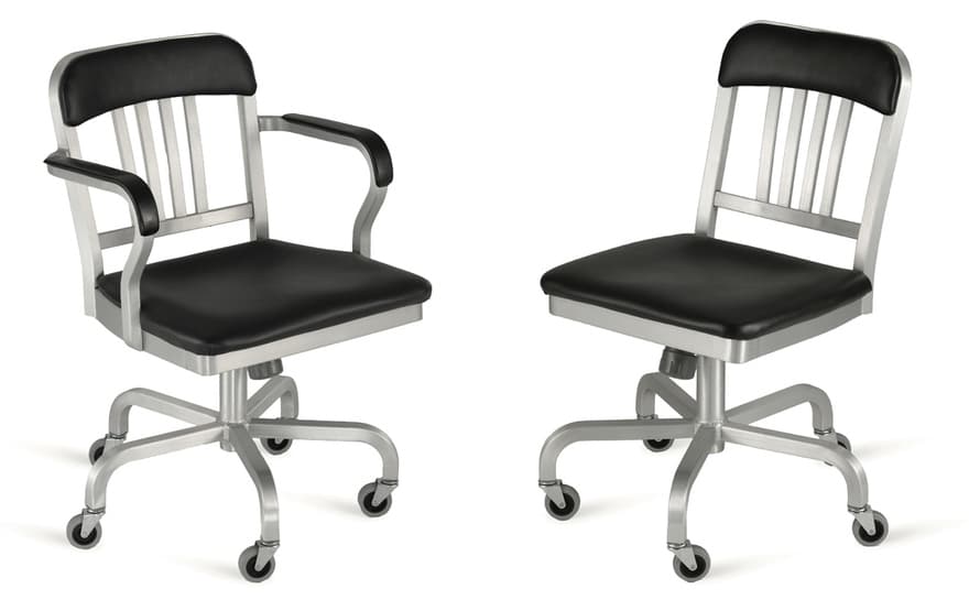 emeco navy semi-upholstered swivel side chair