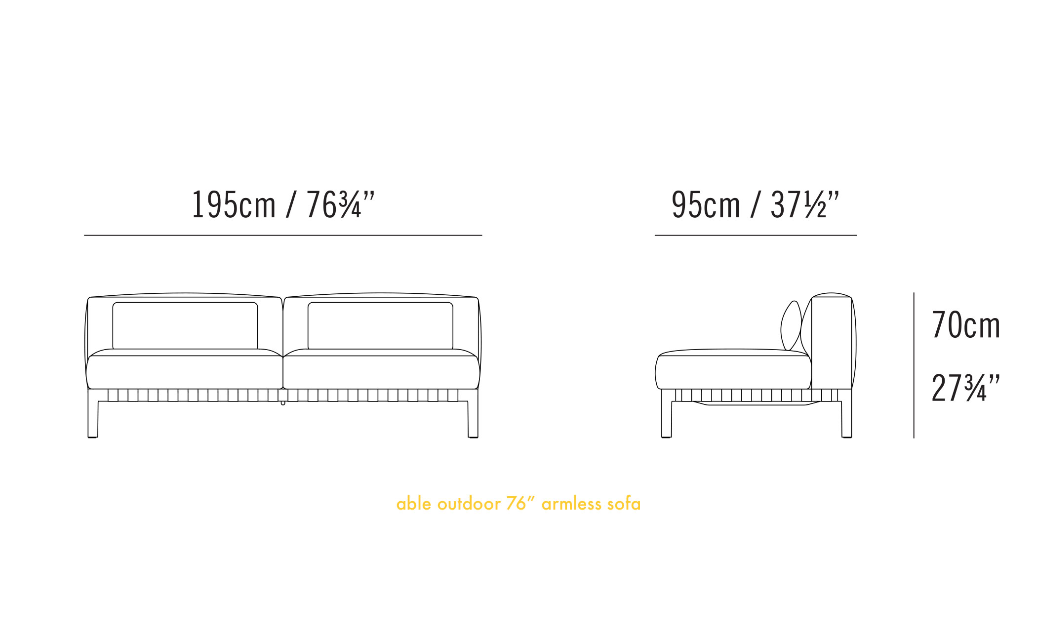 able outdoor 76 inch armless sofa
