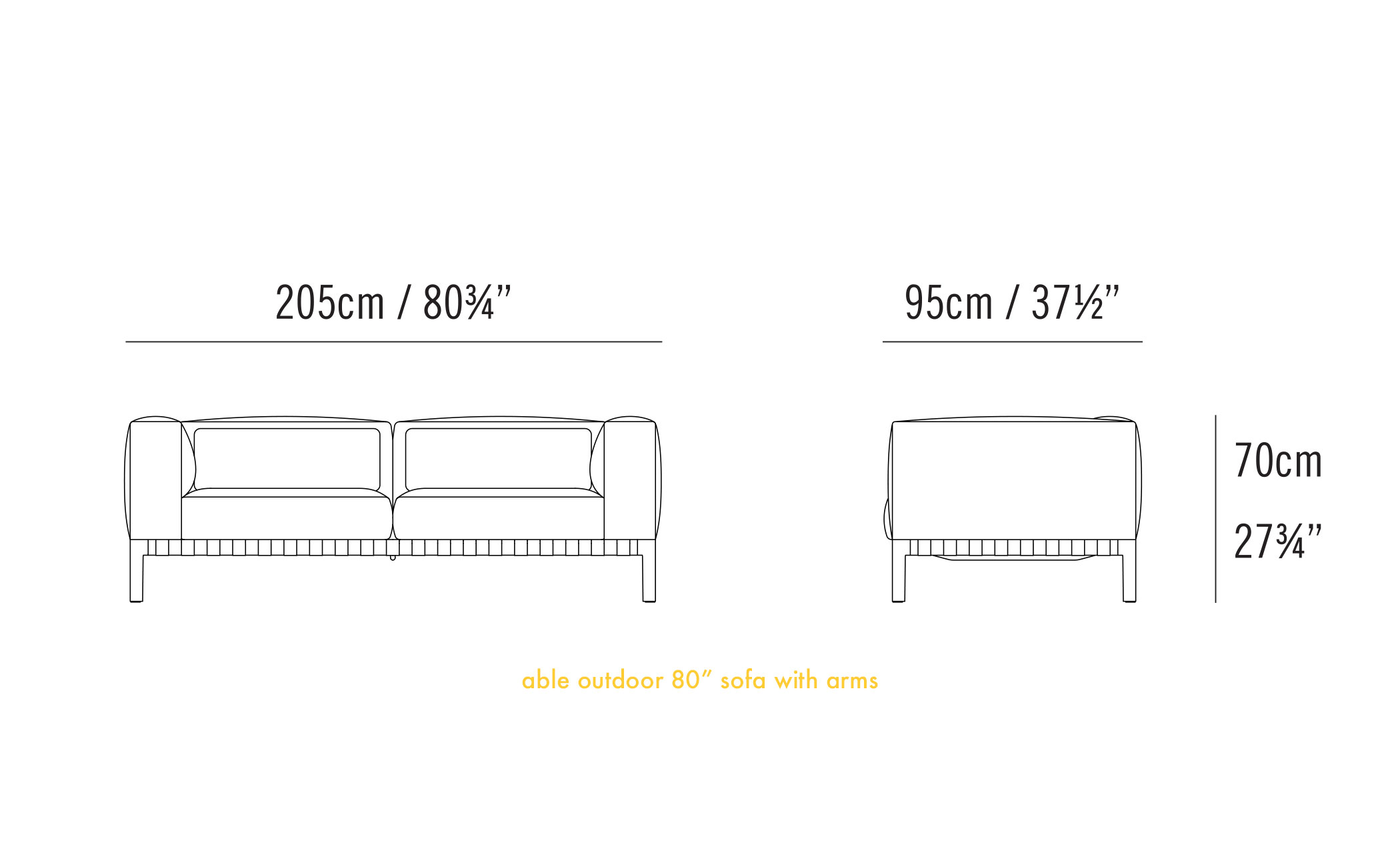 able outdoor 80 inch sofa with arms