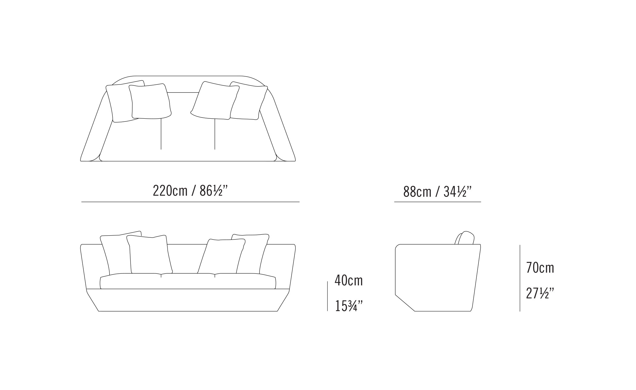 aura 220 three seat sofa