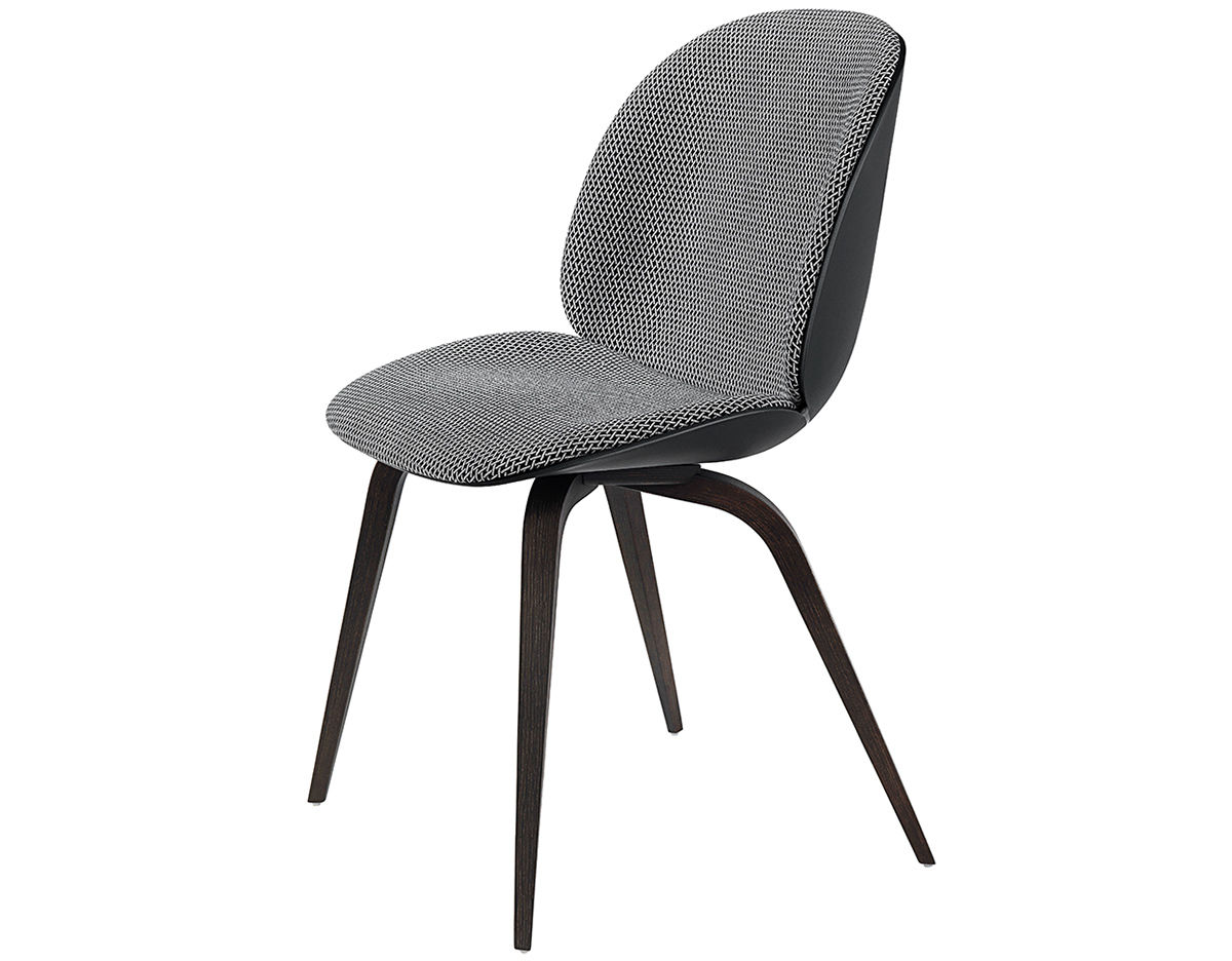 beetle front upholstered dining chair with wood base