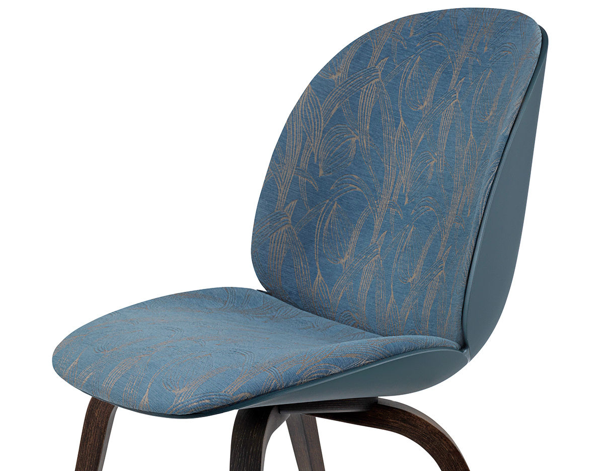 beetle front upholstered dining chair with wood base