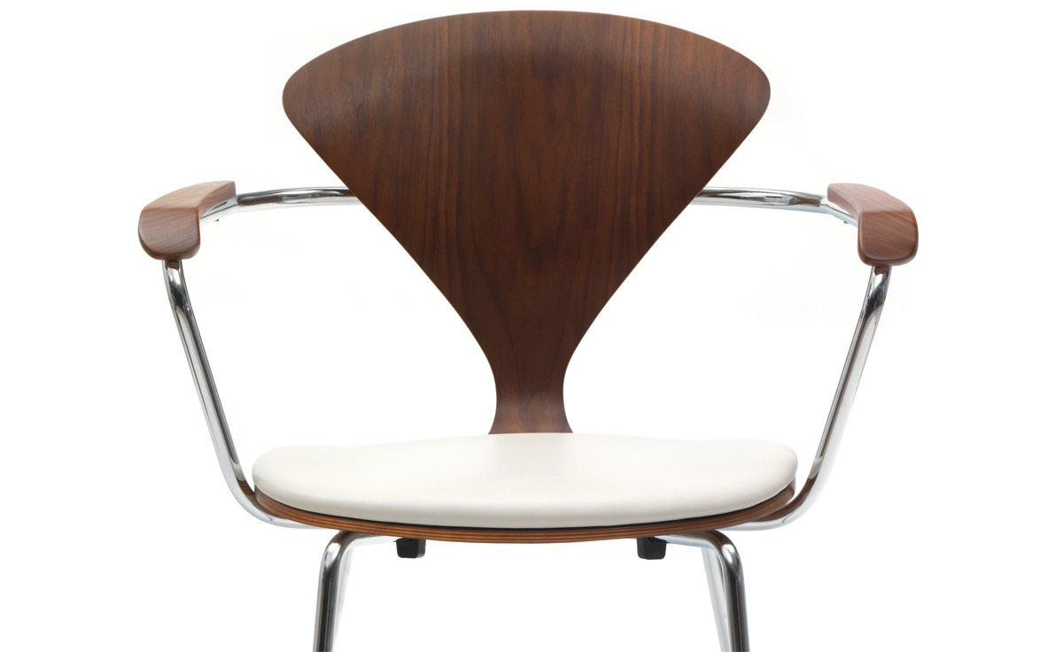 cherner metal leg arm chair with upholstered seat