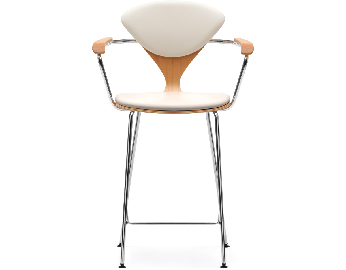 cherner metal leg stool with arms & upholstered seat & back