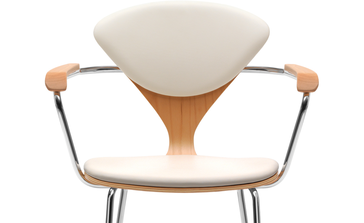 cherner metal leg stool with arms & upholstered seat & back