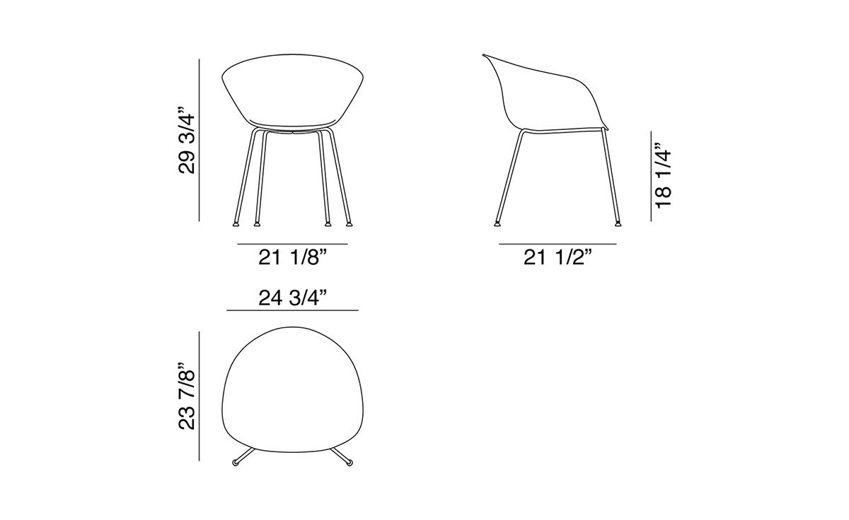 duna 02 four leg chair with front upholstery