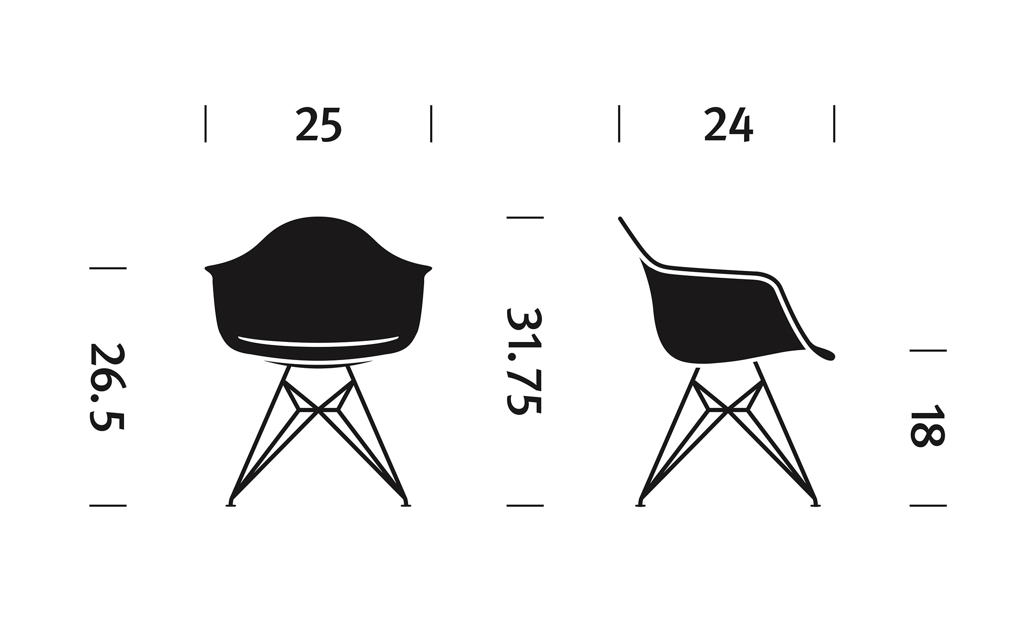 eames® upholstered armchair with wire base