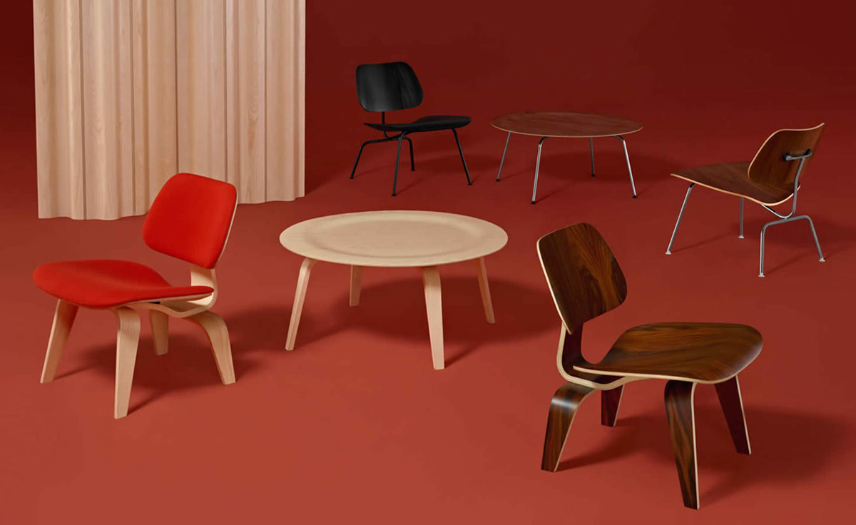 eames® molded plywood coffee table with wood base
