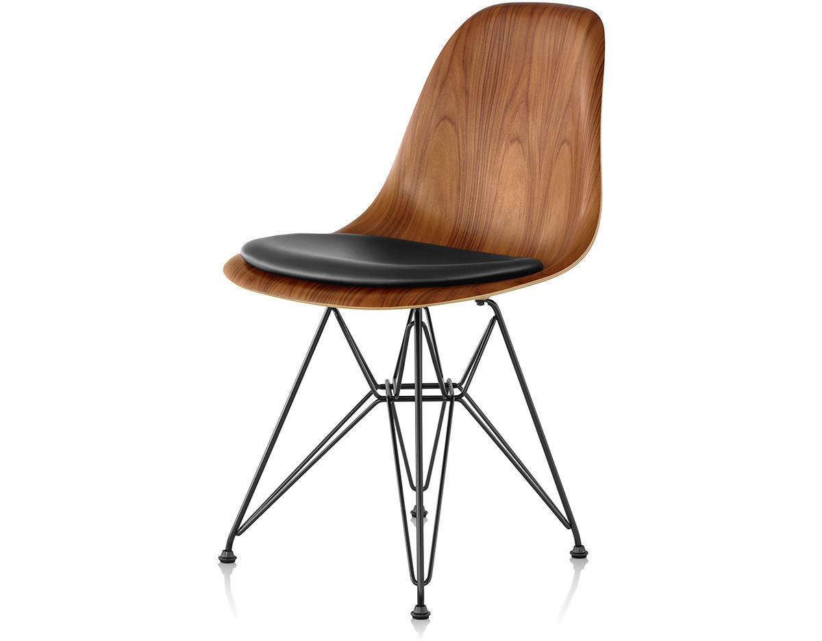 eames® wire base wood side chair with seat pad