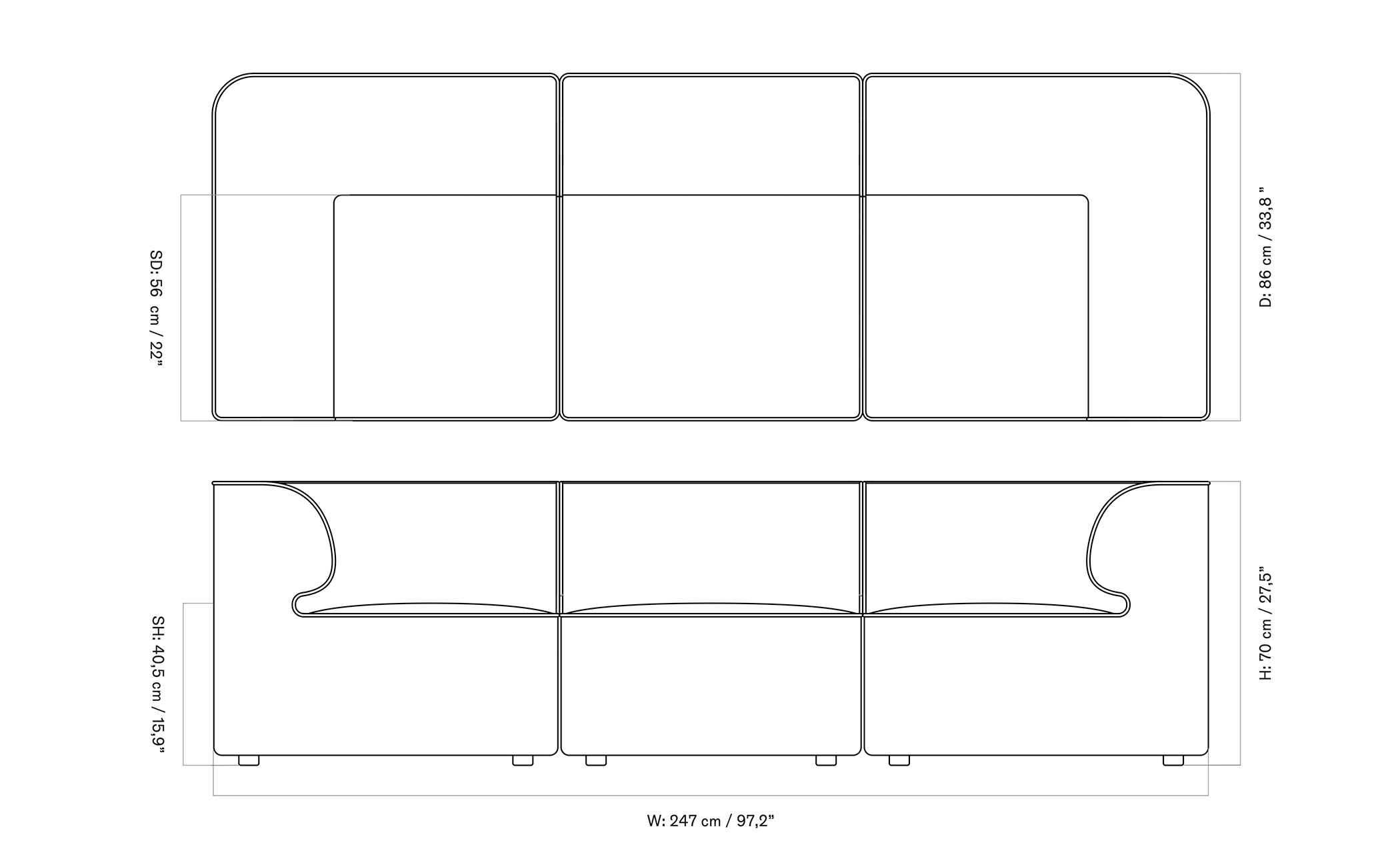Eave Sofa 3 Seater 34" depth