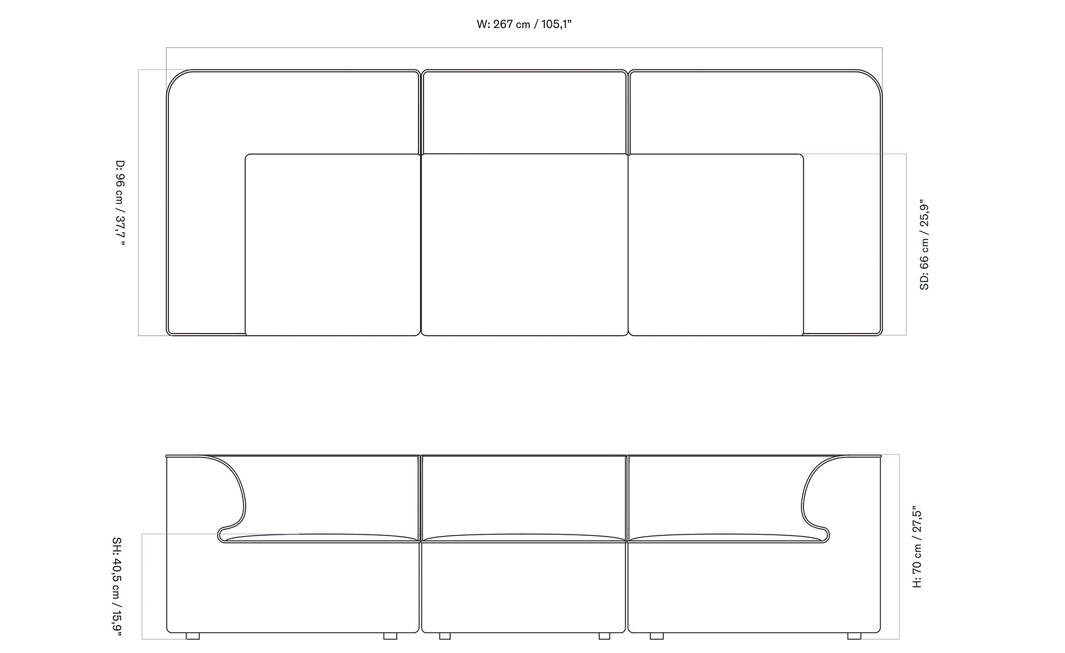 Eave Sofa 3 Seater 38" depth