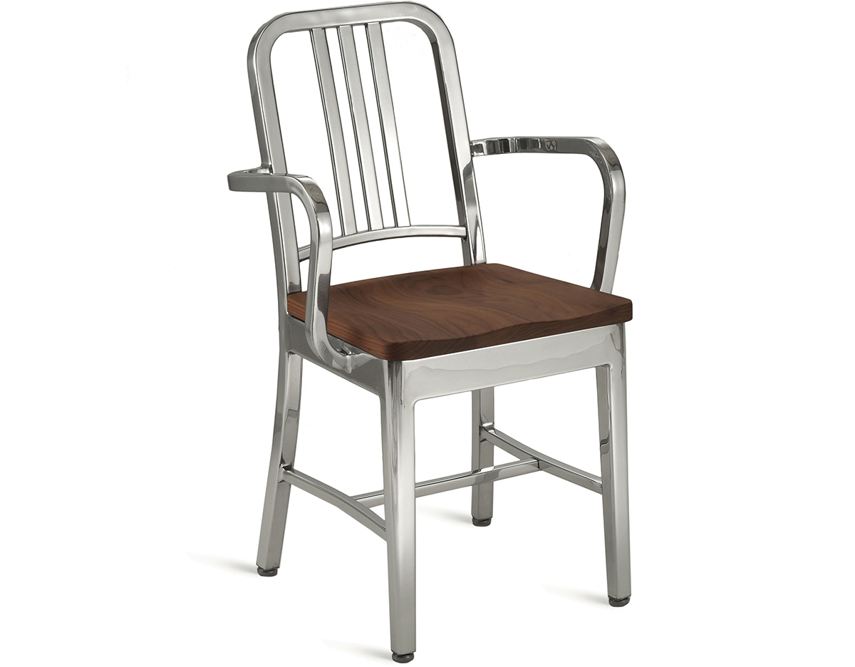 emeco navy armchair with wood seat