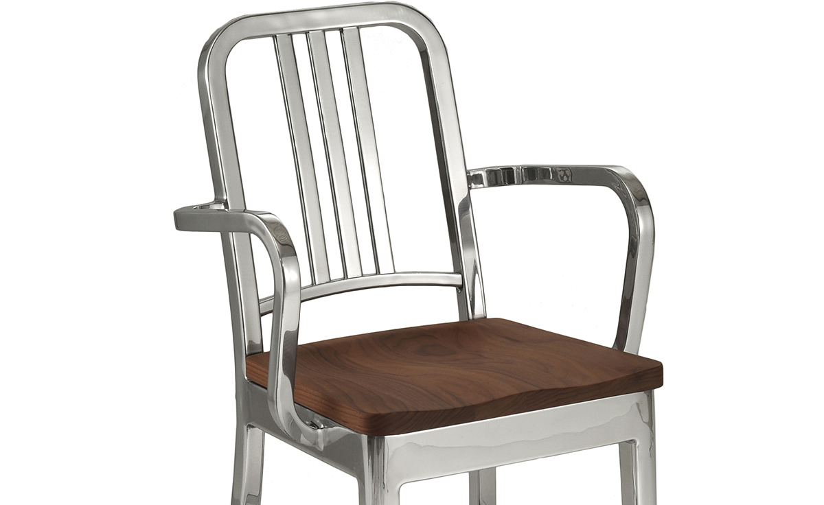 emeco navy armchair with wood seat