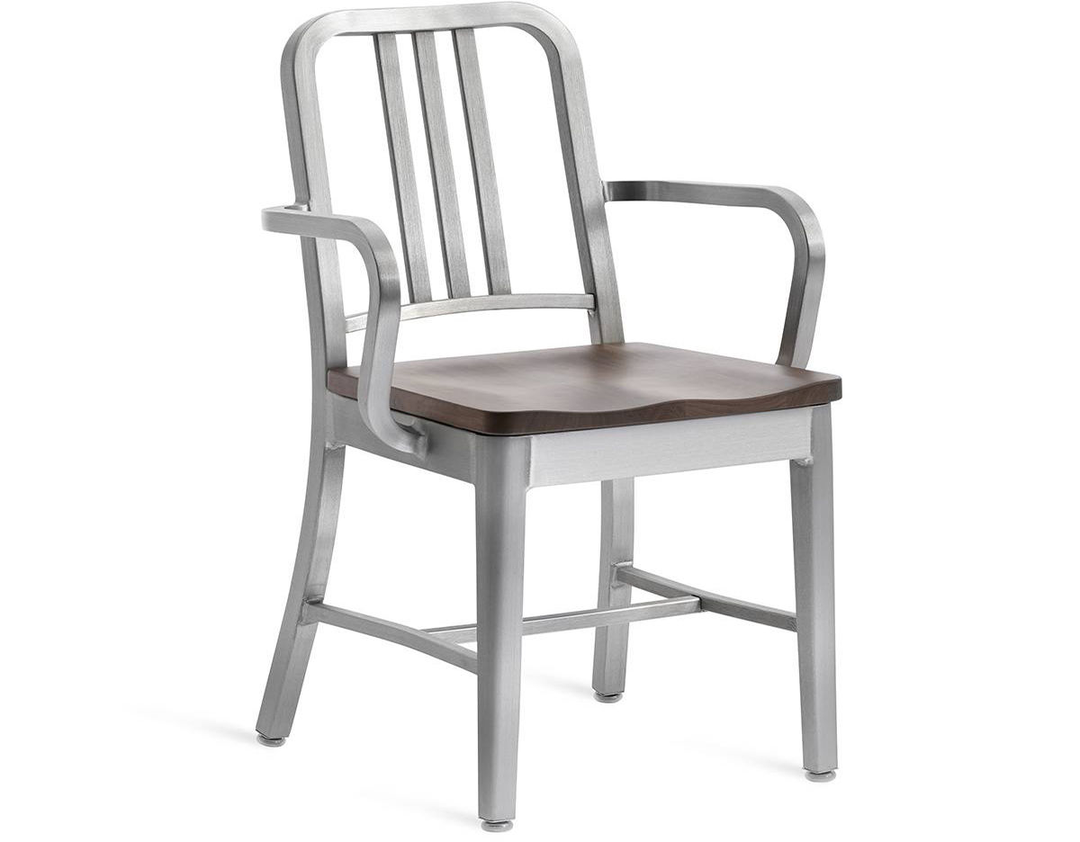 emeco navy armchair with wood seat
