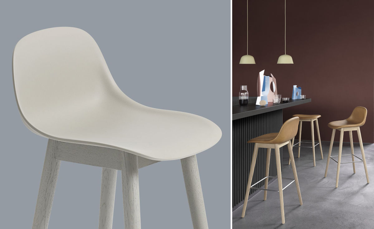 fiber stool with backrest and wood base