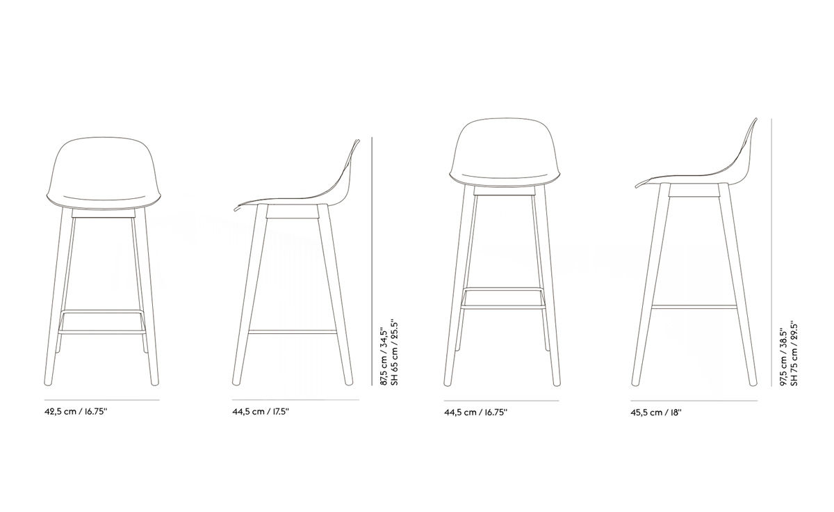 fiber stool with backrest and wood base