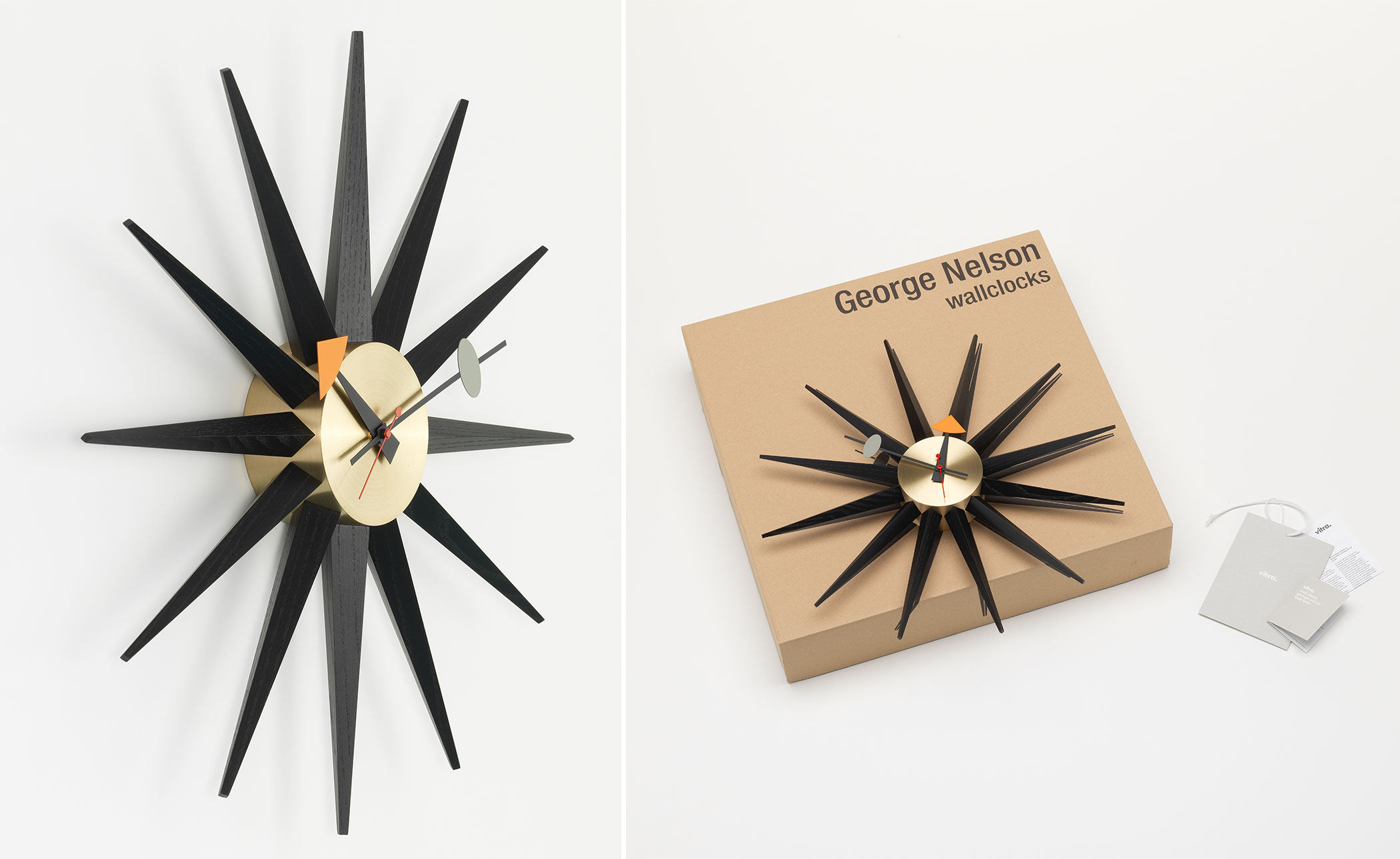 george nelson sunburst clock black/brass