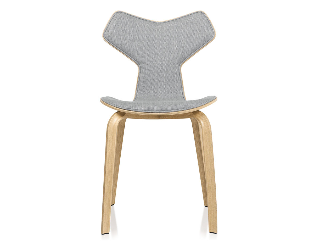 grand prix chair with wood legs and upholstered front