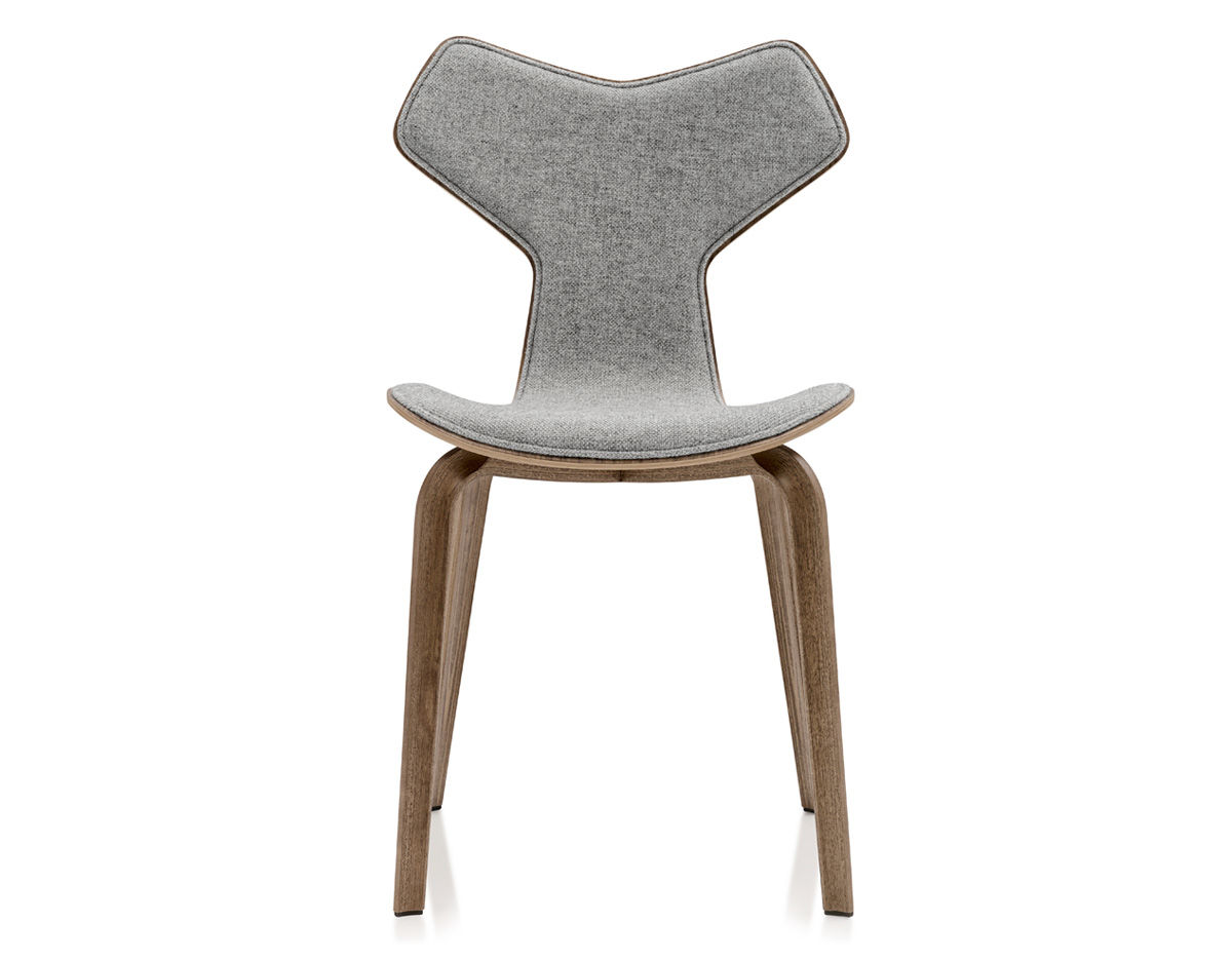 grand prix chair with wood legs and upholstered front