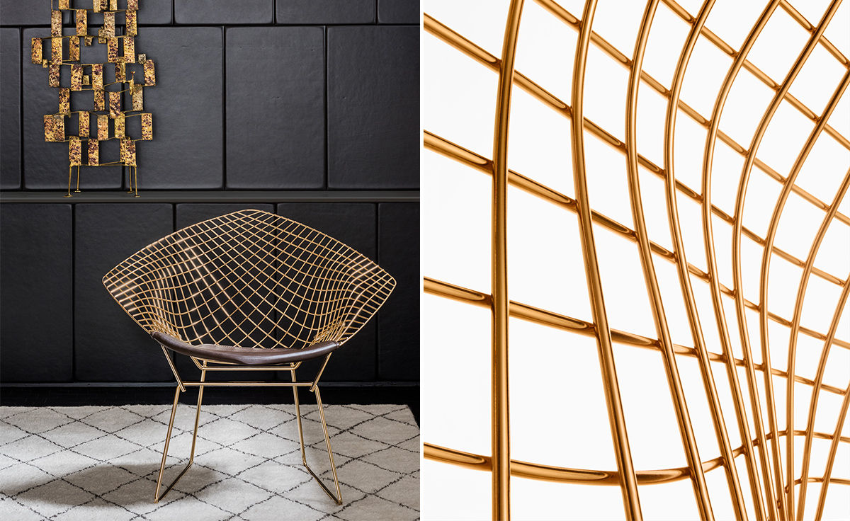 bertoia gold plated small diamond chair with seat cushion