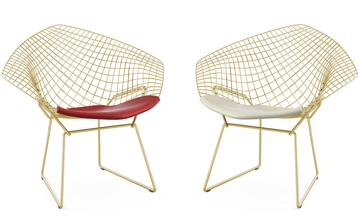 bertoia gold plated small diamond chair with seat cushion