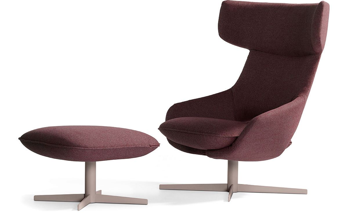 kalm swivel metal base lounge chair & ottoman