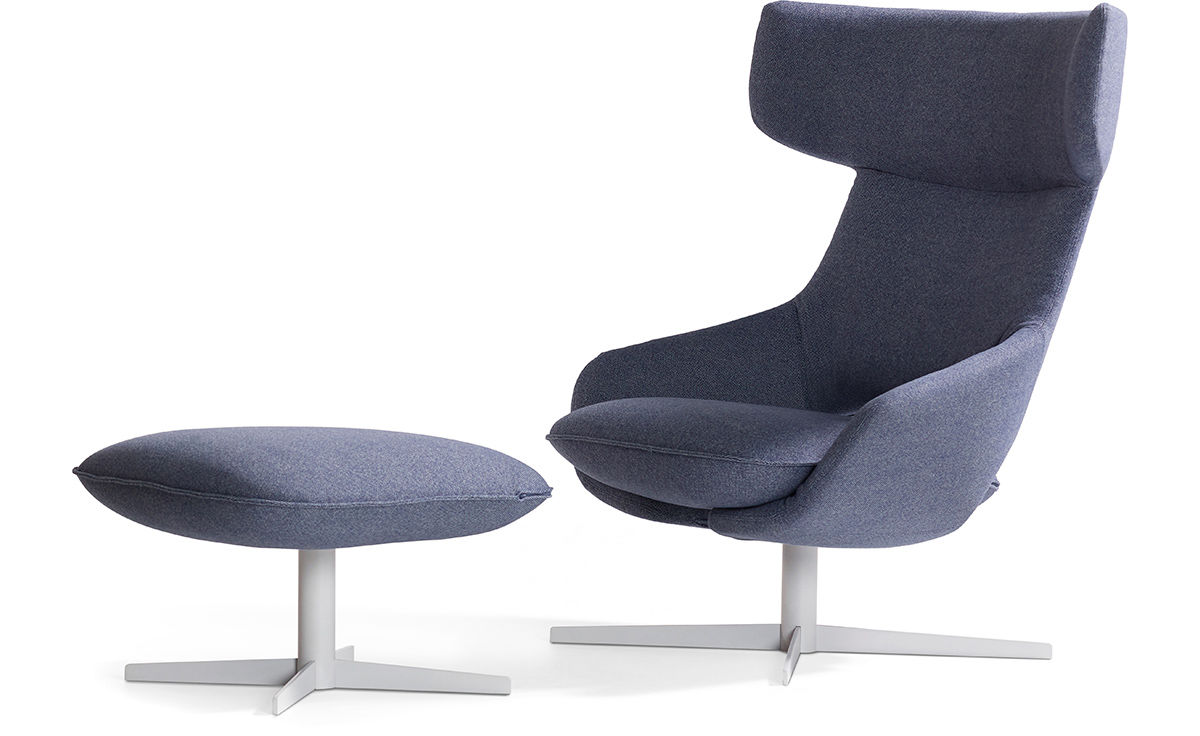 kalm swivel metal base lounge chair & ottoman