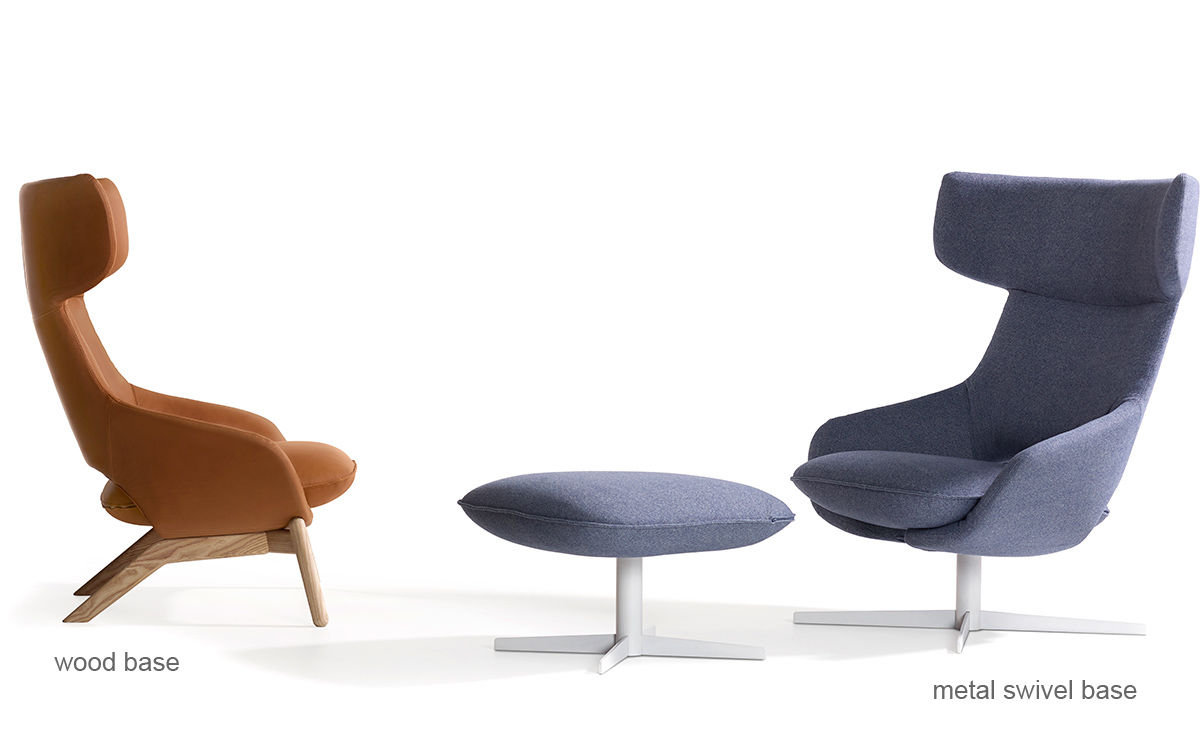 kalm swivel metal base lounge chair & ottoman