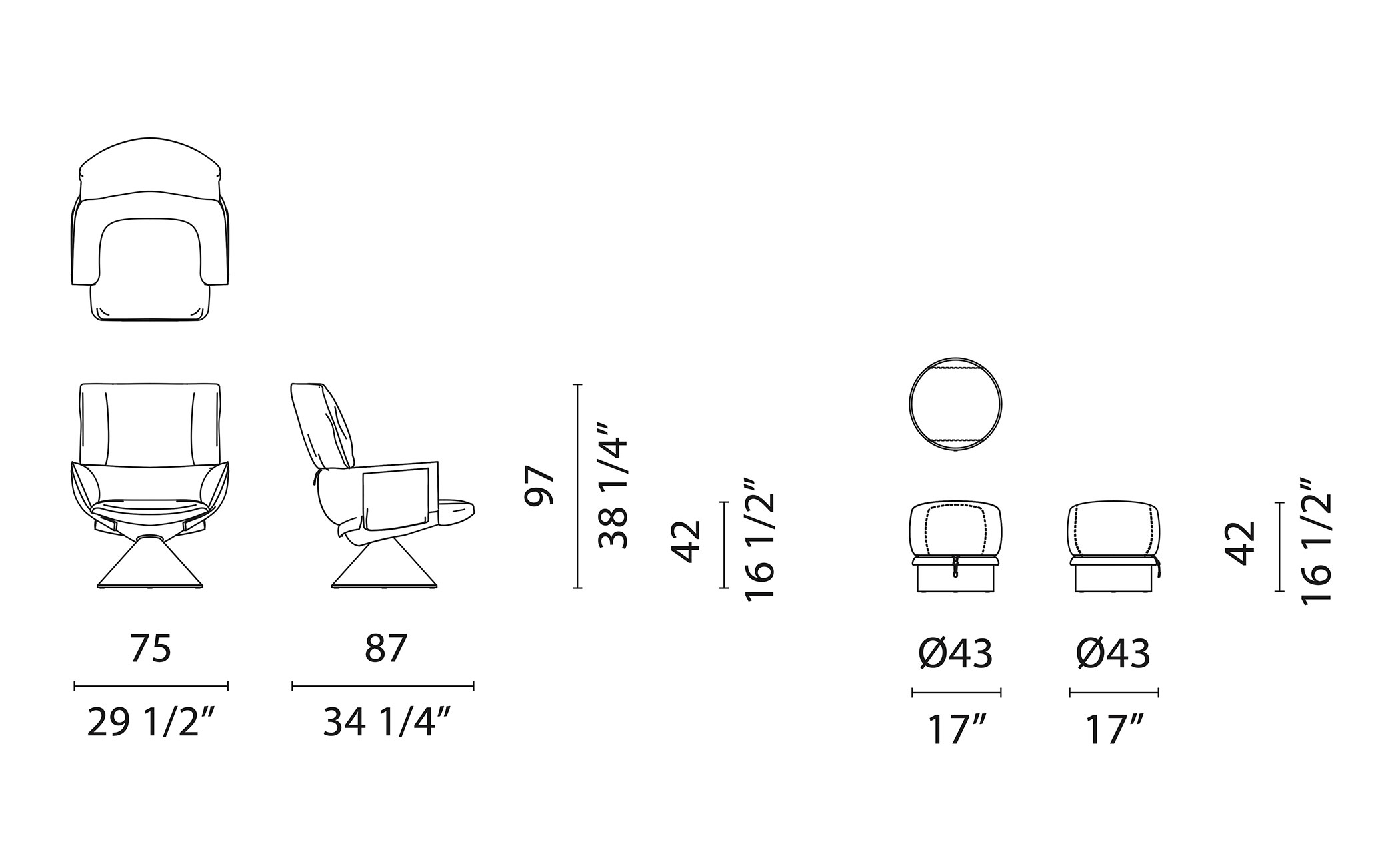 lud'o lounge chair with conical base