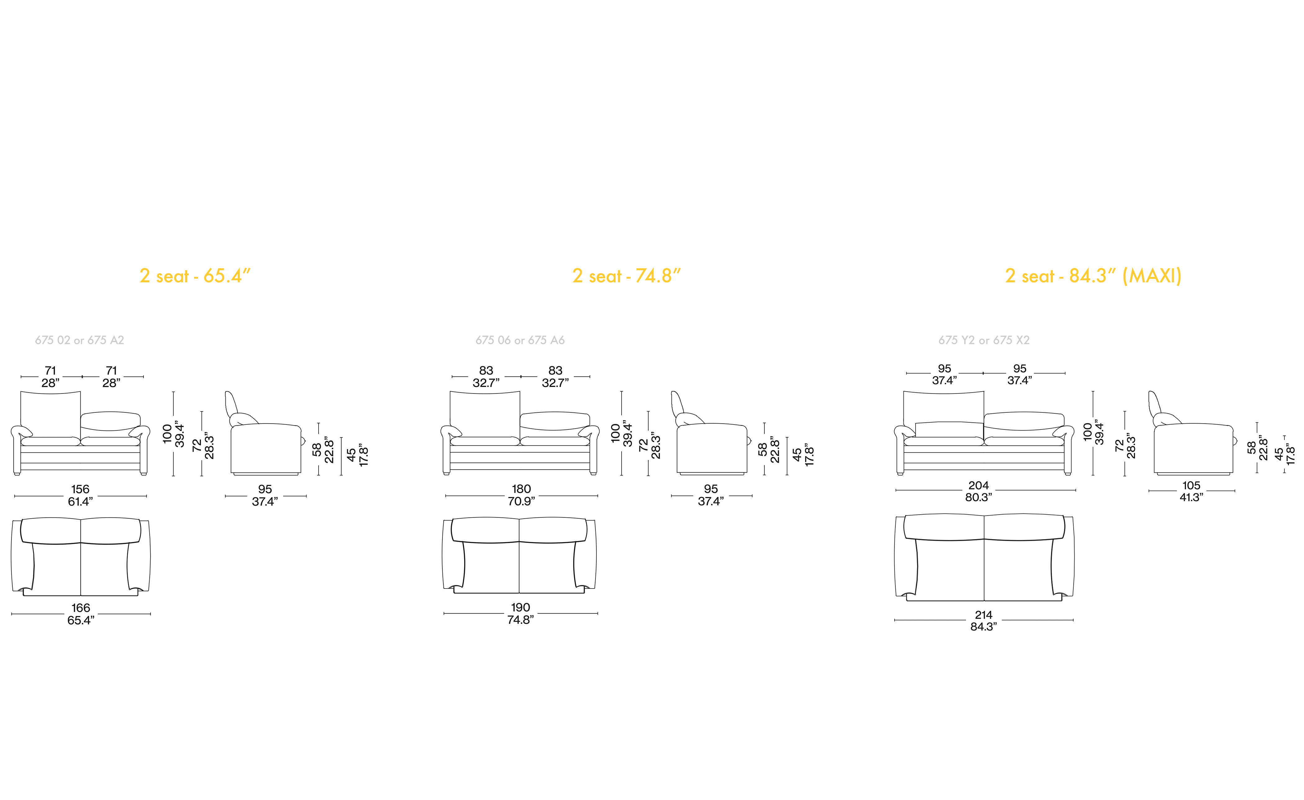 Maralunga 2 Seater Sofa, 74.8"