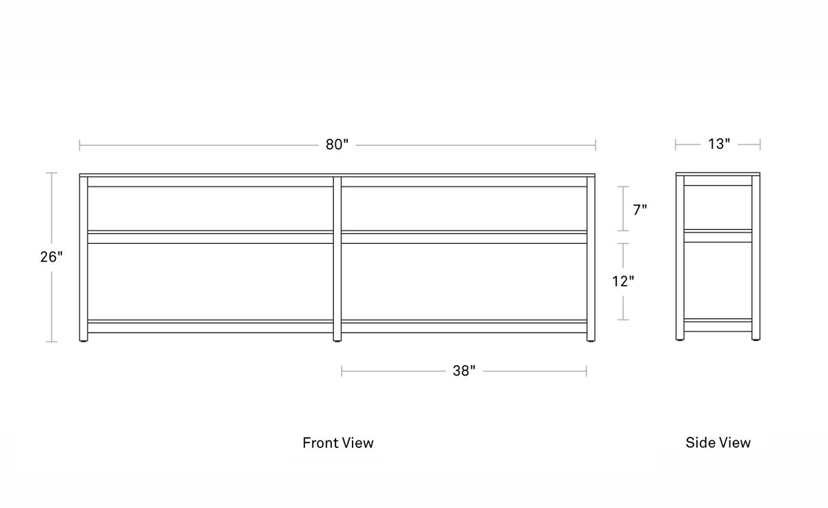 open plan long and low bookcase