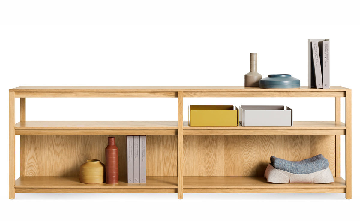 open plan long and low bookcase
