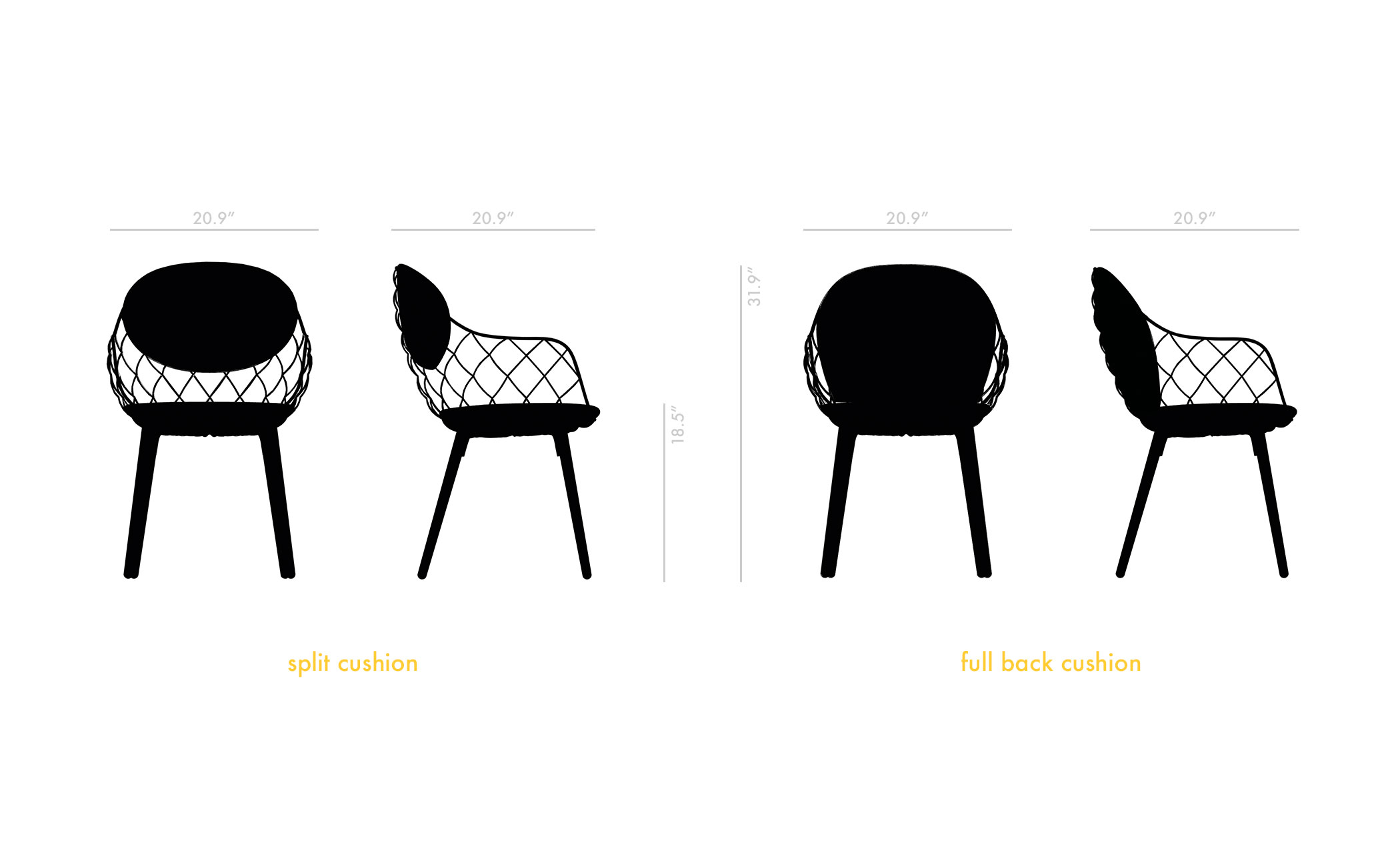 magis piña chair with split seat/back cushion