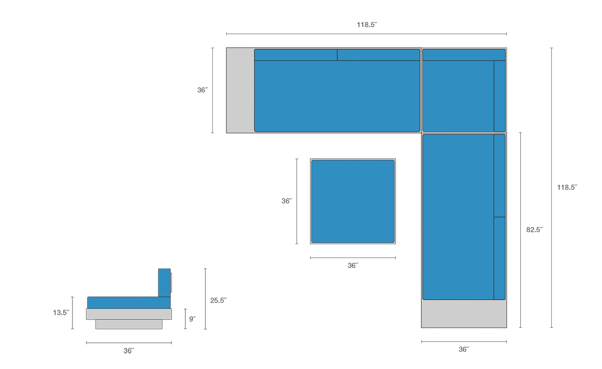 Platform One Sectional Sofa & Ottoman Bundle A