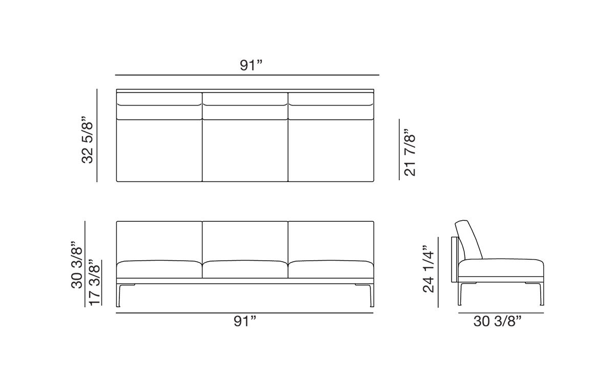 steeve three seat sofa without arms